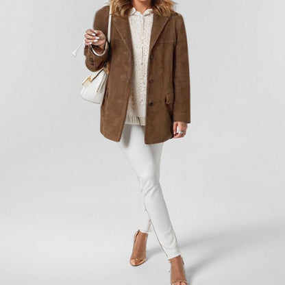 Women's Faux Suede Oversized Blazer Jacket With Pockets