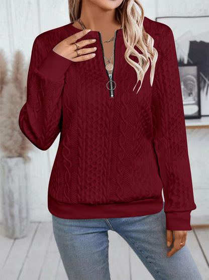 Women's Cable Knit Half Zip Pullover Sweatshirt Long Sleeve