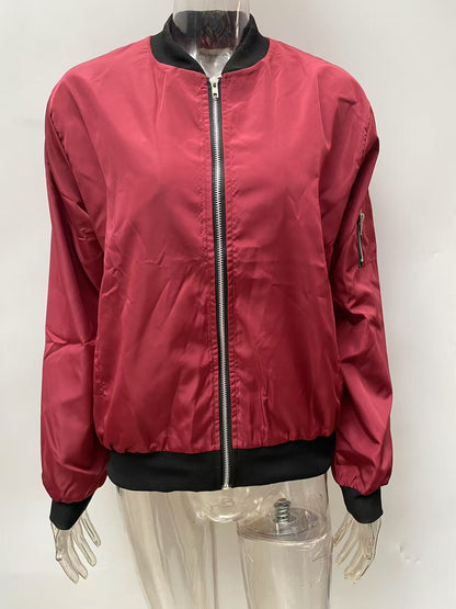 Women's Casual Zip-Up Bomber Jacket Lightweight Solid