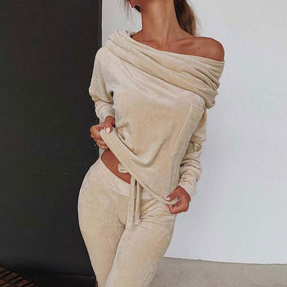 Women's Off Shoulder Velour Lounge Tracksuit Set