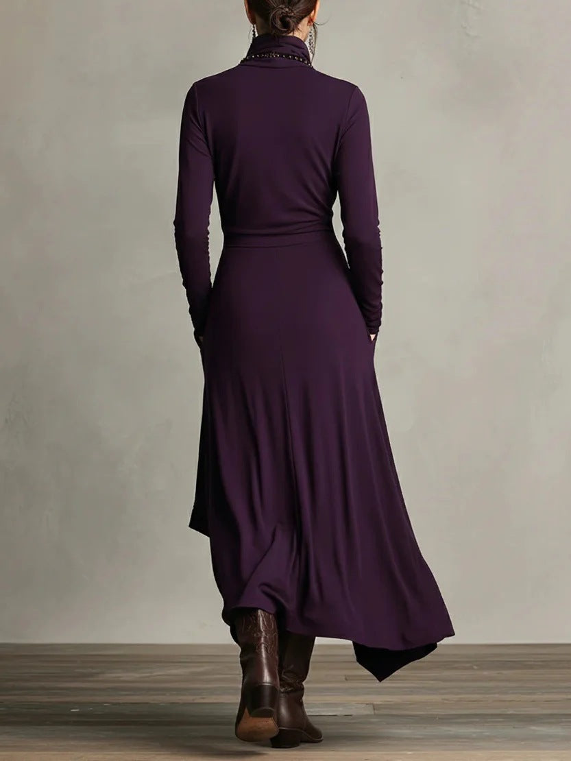 Long Sleeve Mock Neck Knit Draped Maxi Dress