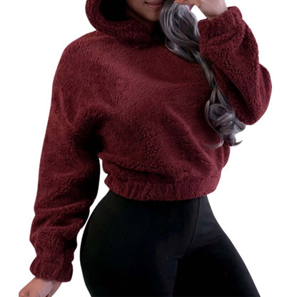 Women's Oversized Sherpa Bear Ear Crop Hoodie