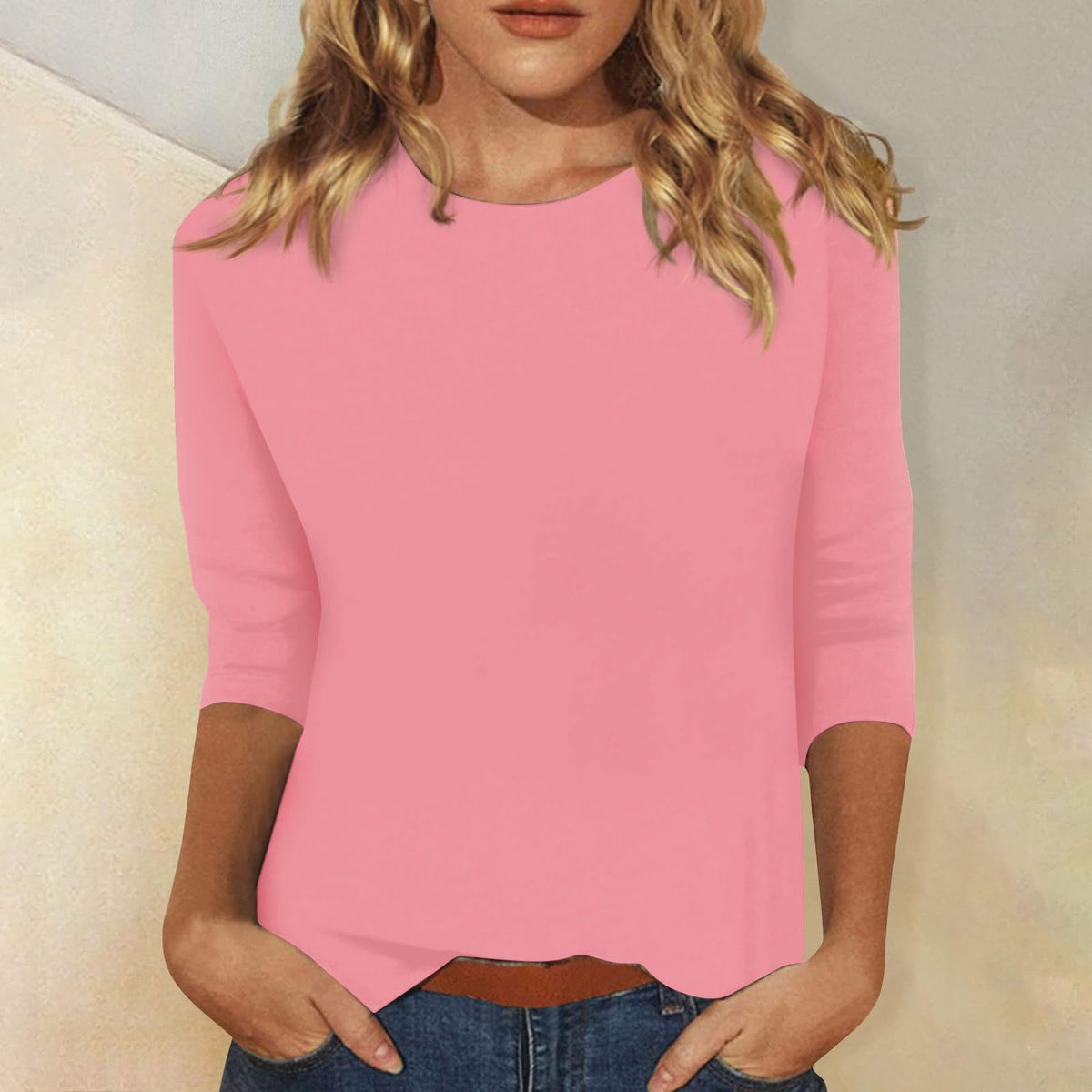 Women's 3/4 Sleeve Crew Neck Loose Casual T-Shirt