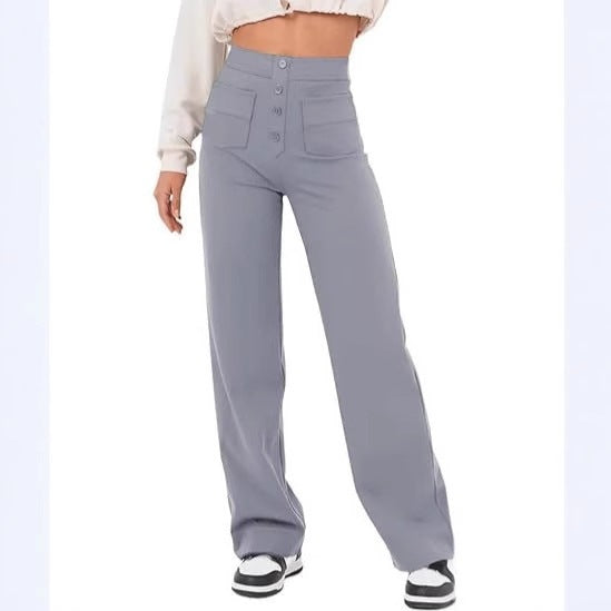 Women's High Waisted Straight Leg Pants with Pockets