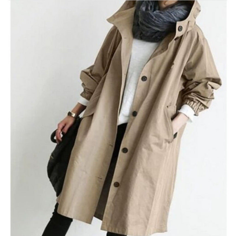 Women's Hooded Cotton Trench Coat Plus Size S-5XL
