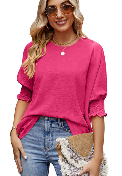 Loose Crew Neck Solid Color Wrap Top