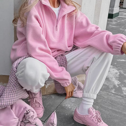 Oversized Half Zip Pullover Sweatshirt Relaxed Fit Top