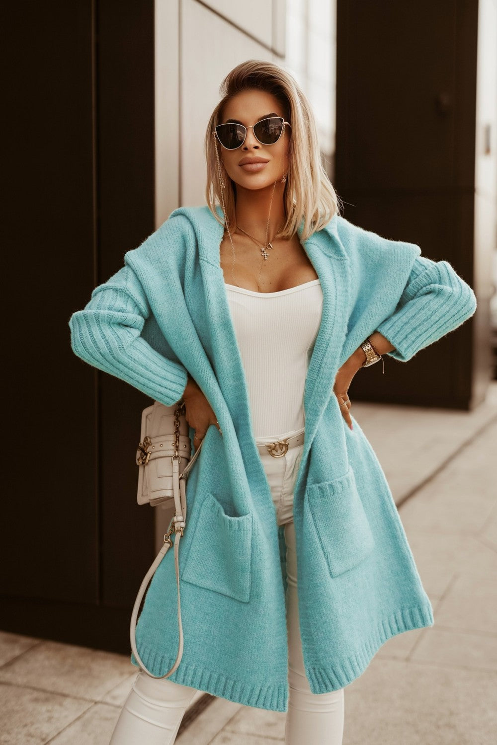 Oversized Hooded Letter Duster Cardigan