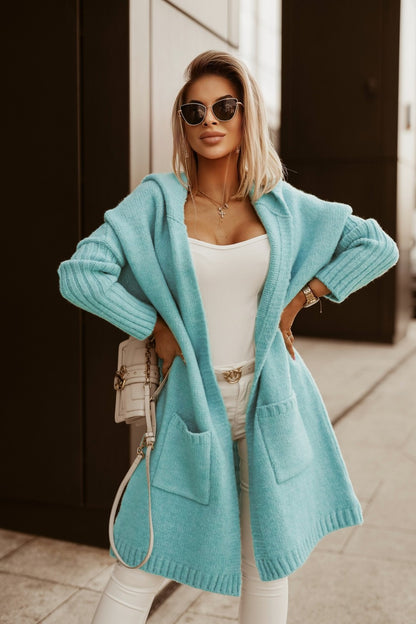 Oversized Hooded Letter Duster Cardigan
