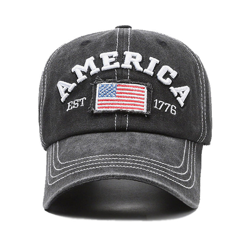 Vintage America Flag Embroidered Washed Baseball Cap