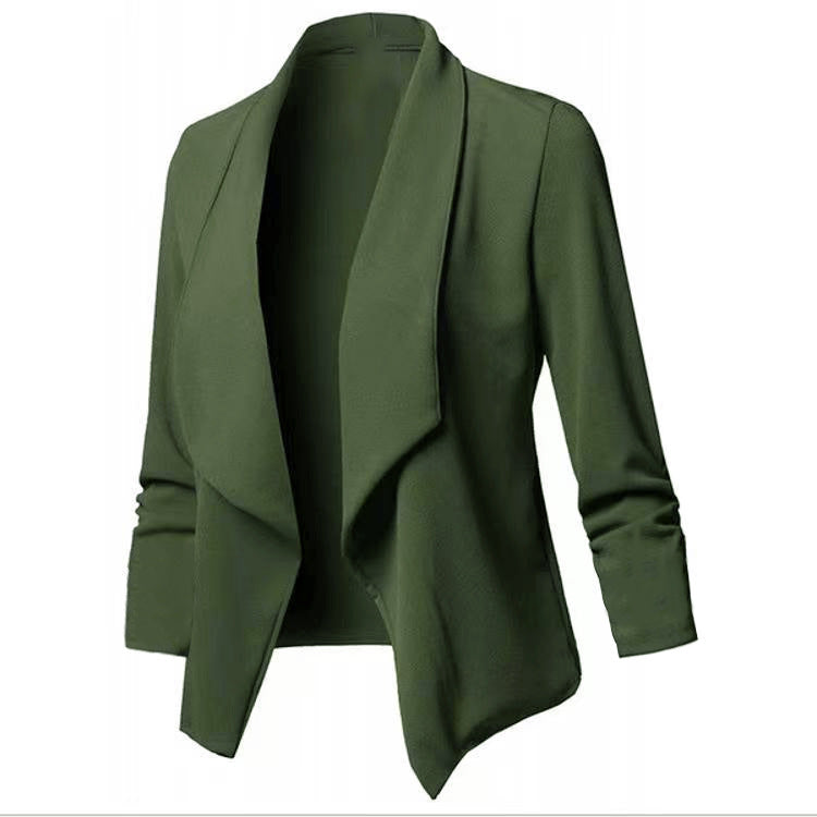Women Open Front Blazer Long Sleeve Draped Lapel Jacket