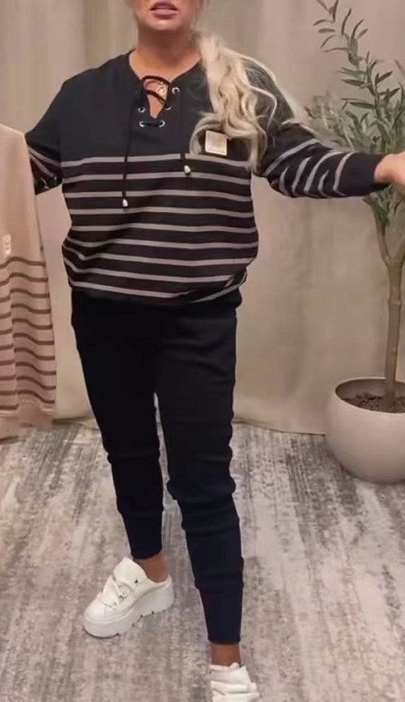 Women's Striped Oversized Lounge Set 2 Piece Sweatsuit