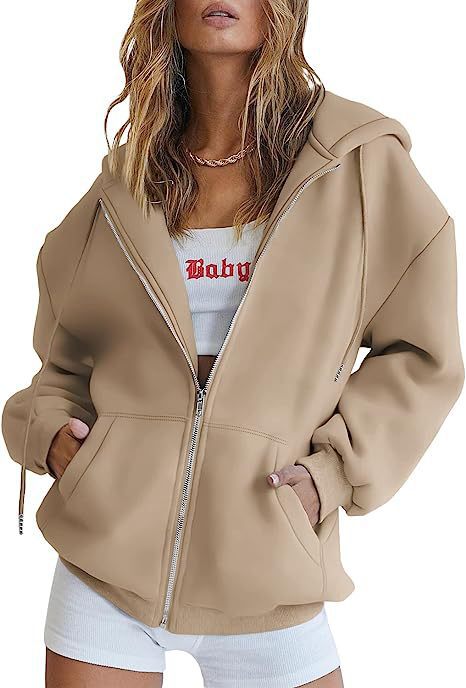 Women's Oversized Fleece Zip Up Hoodie Jacket