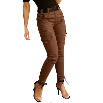 Women's Skinny Cargo Joggers Mid-Rise Cotton Pants
