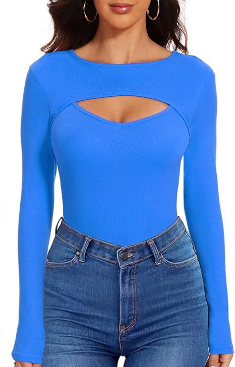 Sexy Cutout Ribbed Long Sleeve Fitted Top