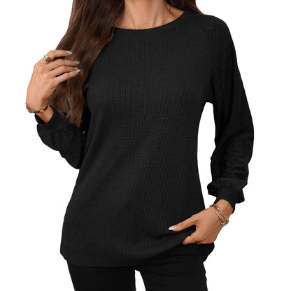 Women's Waffle Knit Raglan Eyelet Long Sleeve Top
