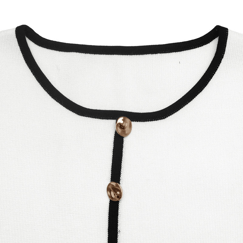 Contrast Trim Cardigan Button Front Slim Fit