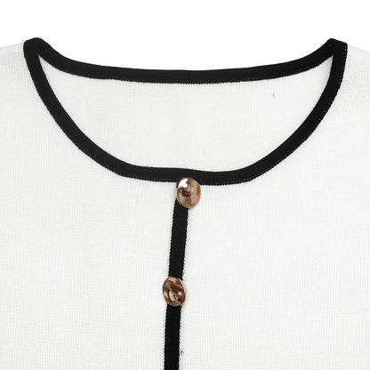 Contrast Trim Cardigan Button Front Slim Fit