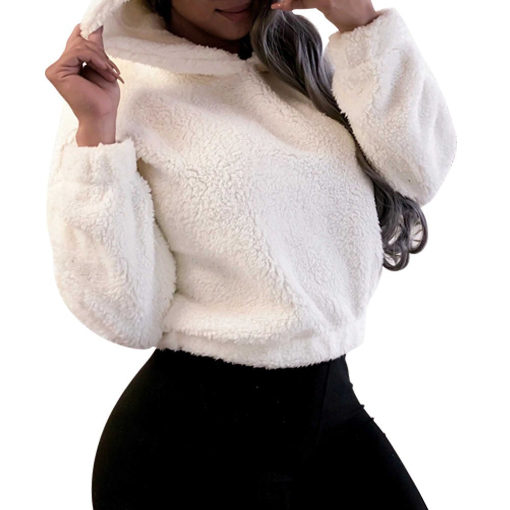 Women's Oversized Sherpa Bear Ear Crop Hoodie