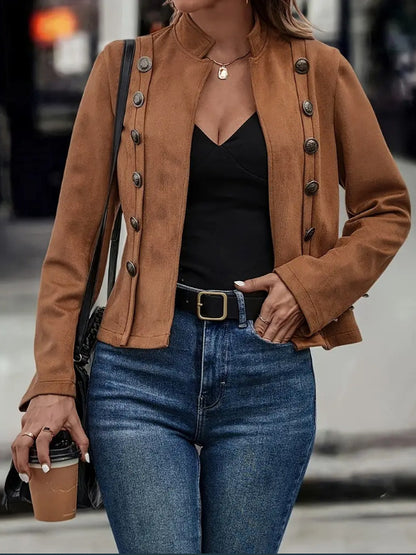 Women's Vintage Suede Jacket Double Breasted Long Sleeve