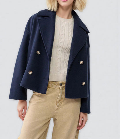 Women's Cropped Double Breasted Wool Coat Jacket