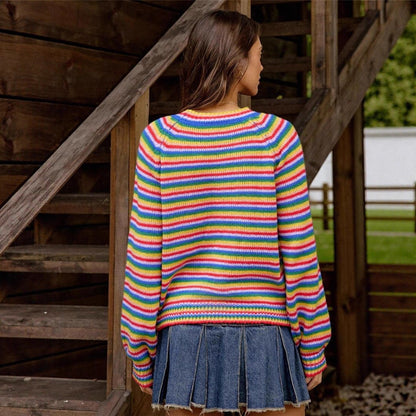 Women's Rainbow Striped Oversized Crewneck Sweater