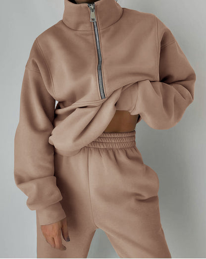 Women's Oversized Fleece Quarter Zip Sweatsuit Set