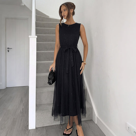 Elegant Black High Waist Maxi Dress for Travel & Party