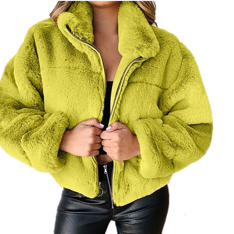 Women's Faux Fur Zip Up Jacket Winter Warm Fuzzy Coat