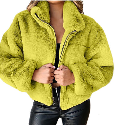 Women's Faux Fur Zip Up Jacket Winter Warm Fuzzy Coat