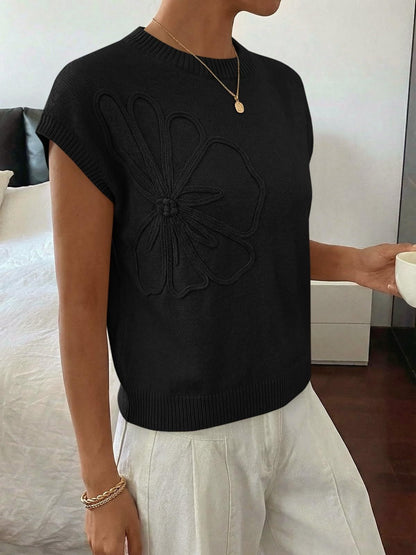 Floral Knit Sweater Short Sleeve Textured Summer Top