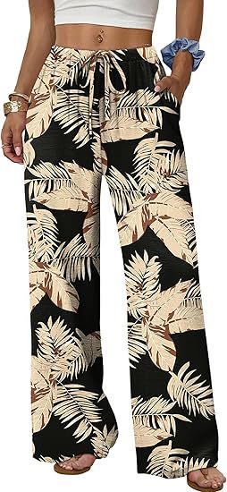 Women's Wide Leg Palazzo Pants Drawstring Waist with Pockets