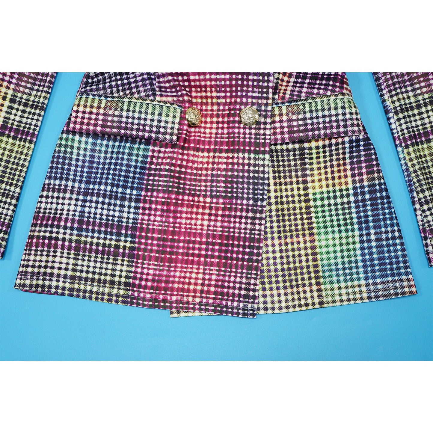 Women Plaid Blazer Pants Set Trendy Two Piece Suit