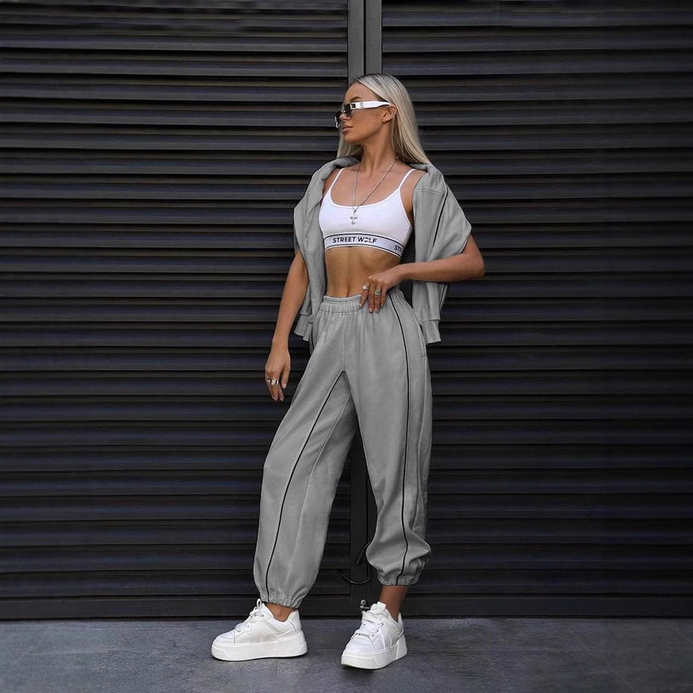 Women's Contrast Piping Sweatshirt Sweatpants Set
