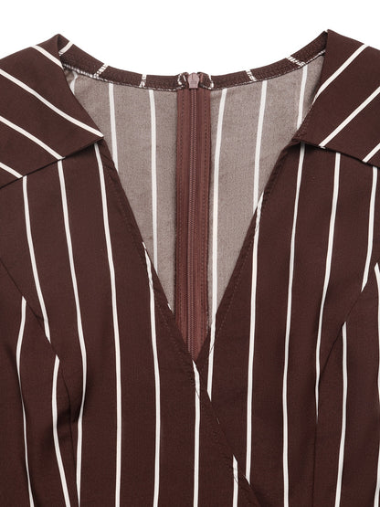 Brown Striped Sleeveless V Neck Romper Chic Summer Playsuit