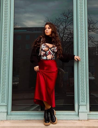 Women's Satin High-Waist Midi Skirt – Elegant Summer Slip Skirt