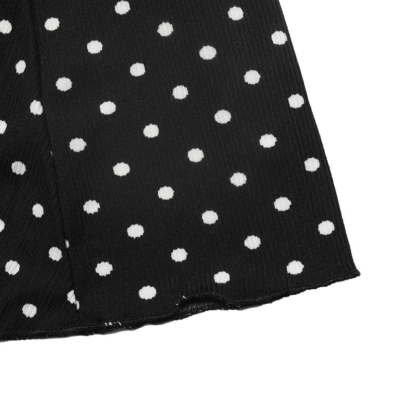 Polka Dot Lace Trim V Neck Long Sleeve Mini Dress
