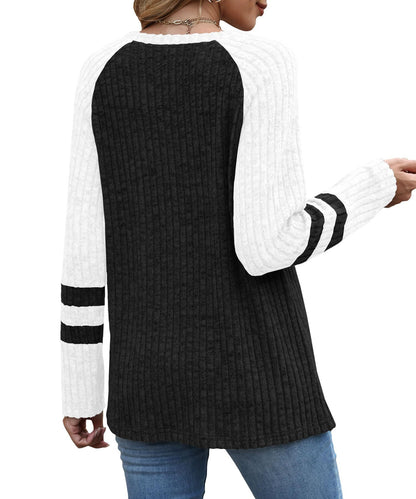 Colorblock Ribbed Knit Sweater Women Casual Pullover Top