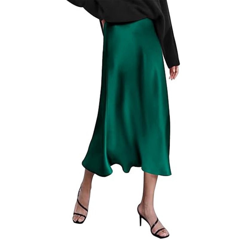 Women's Satin High-Waist Midi Skirt – Elegant Summer Slip Skirt
