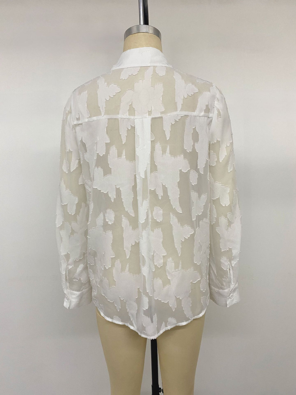 Women's Oversized Sheer Jacquard Button Up Blouse