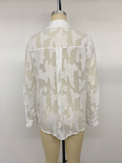 Women's Oversized Sheer Jacquard Button Up Blouse