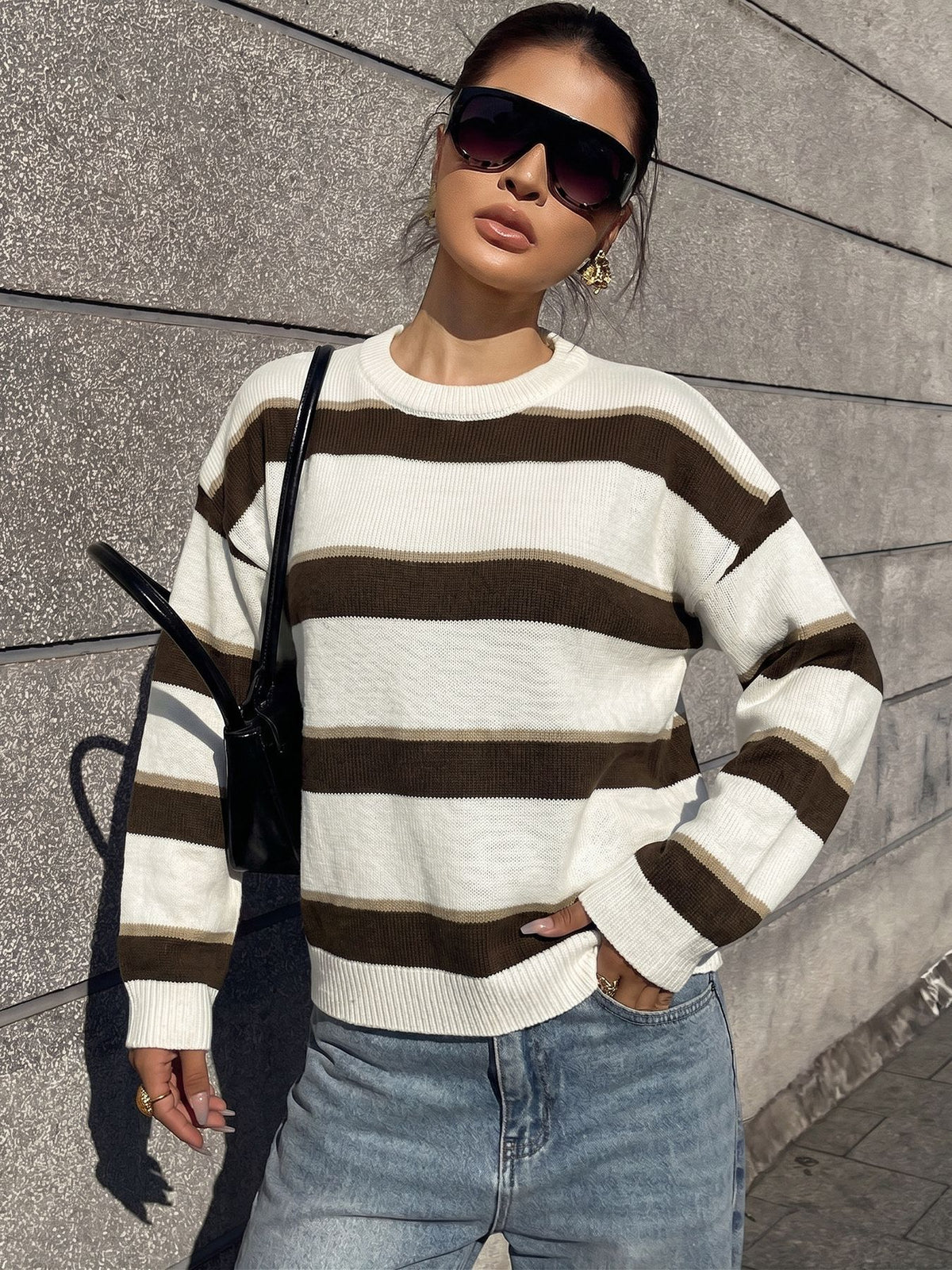 Women's Vintage Oversized Striped Crewneck Sweater