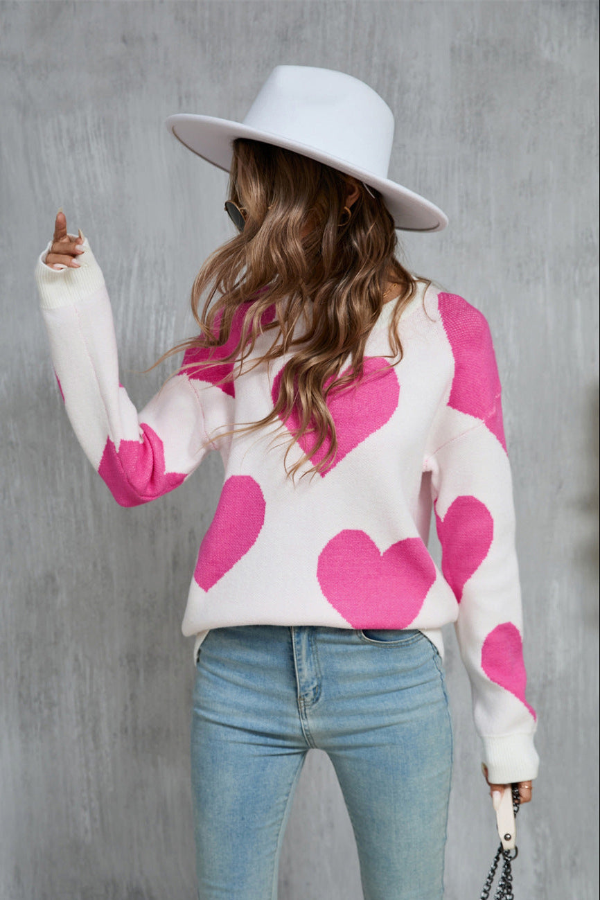 Valentine Heart Knit Sweater Pink Red Pullover Top