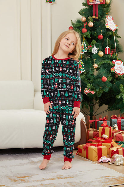 Christmas Tree Striped Full Flower Parent-child Dress Printed Christmas Pajamas