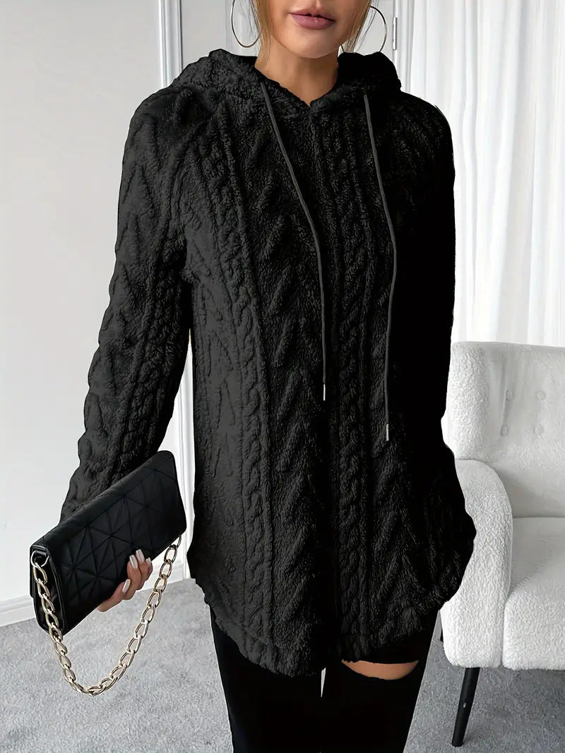 Women's Textured Sherpa Hoodie Drawstring Pullover