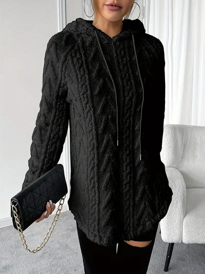 Women's Textured Sherpa Hoodie Drawstring Pullover