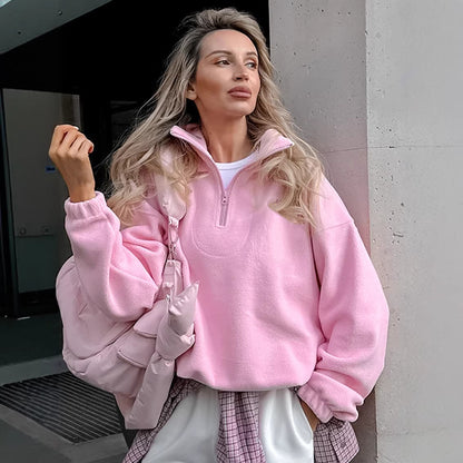 Oversized Half Zip Pullover Sweatshirt Relaxed Fit Top