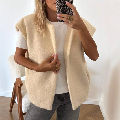 Women's V-Neck Open Front Oversized Wool-Blend Vest