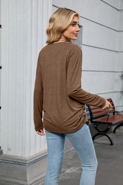 Women's V-Neck Long Sleeve Oversized Tunic Top Shirred