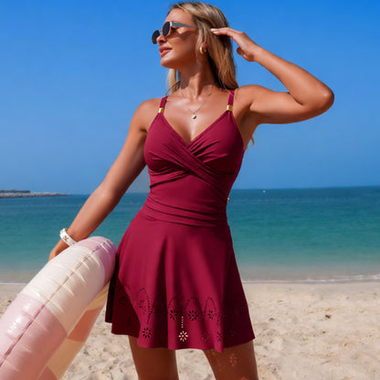 Black One Piece Swim Dress for Women Tummy Control
